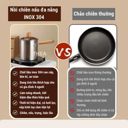 Nồi chiên nhúng ngập dầu đa năng [nâng cấp] , chiên khoai tây, trụng bún, hủ tiếu, luộc, nấu bằng inox 304 bền bỉ - THEA
