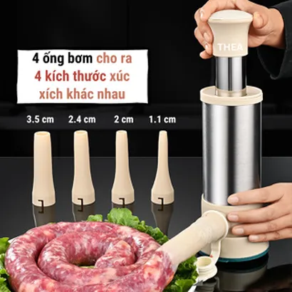Dụng cụ nhồi làm xúc xích,lạp xưởng, máy dồn nhồi làm xúc xích tại nhà, đồ nhồi bơm làm dồi bằng tay bằng inox 304 -THEA