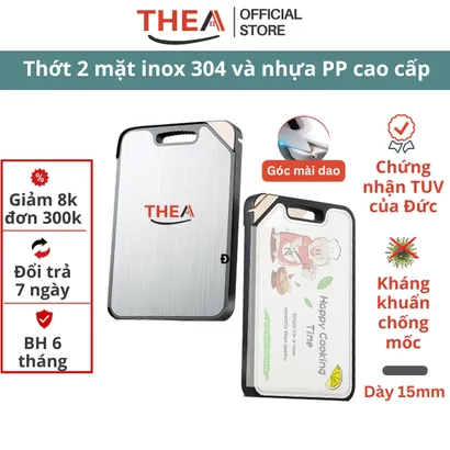 Thớt 2 mặt inox 304, gỗ mun dày kháng khuẩn cao cấp [Loại 1 chứng nhận TUV Đức] siêu bền chống nấm mốc đến 99% -THEA
