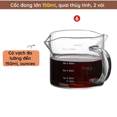 Cốc ly thủy tinh đong 100ml mini chịu nhiệt chia vạch 75ml pha chế cà phê, sữa, sốt chấm có tay cầm gỗ đàn hương - THEA kitchen
