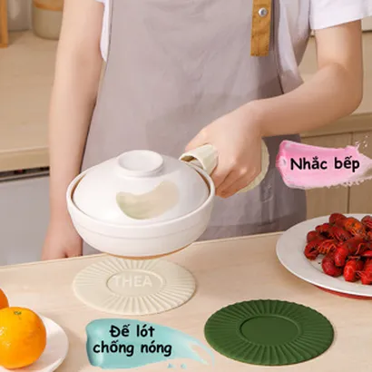 Miếng lót, tấm lót nồi 100% silicone cách nhiệt [Siêu dày] chịu nhiệt tốt, lót ly, nồi cơm chống trượt vuông tròn - THEA