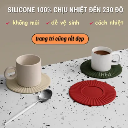 Miếng lót, tấm lót nồi 100% silicone cách nhiệt [Siêu dày] chịu nhiệt tốt, lót ly, nồi cơm chống trượt vuông tròn - THEA