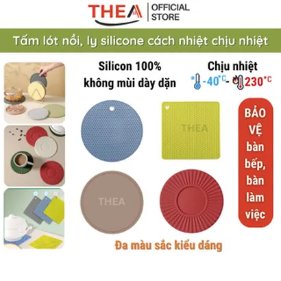 Miếng lót, tấm lót nồi 100% silicone cách nhiệt [Siêu dày] chịu nhiệt tốt, lót ly, nồi cơm chống trượt vuông tròn - THEA