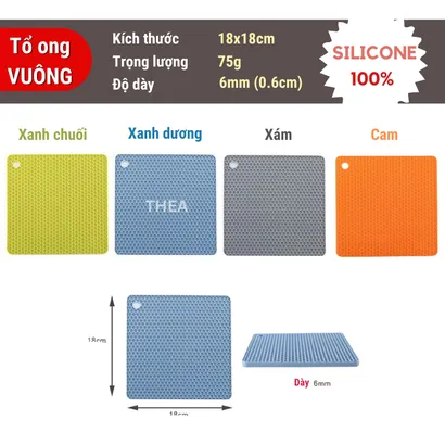 Miếng lót, tấm lót nồi 100% silicone cách nhiệt [Siêu dày] chịu nhiệt tốt, lót ly, nồi cơm chống trượt vuông tròn - THEA