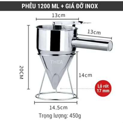 Phễu inox rót bột làm bánh [loại tốt] dày cao cấp bền bỉ tiện dụng, chiết rót kem, sốt, chất lỏng đa dụng - THEA
