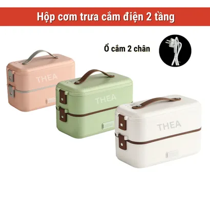 Hộp đựng cơm cắm điện văn phòng 2,3 tầng khay inox 304 chia ngăn cao cấp nấu nhanh hầm hấp hâm nóng đa năng có quà -THEA