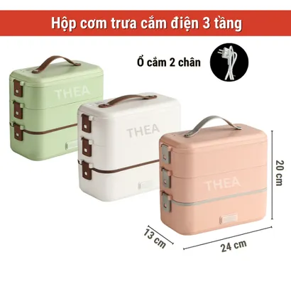 Hộp đựng cơm cắm điện văn phòng 2,3 tầng khay inox 304 chia ngăn cao cấp nấu nhanh hầm hấp hâm nóng đa năng có quà -THEA