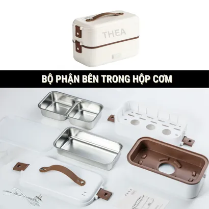 Hộp đựng cơm cắm điện văn phòng 2,3 tầng khay inox 304 chia ngăn cao cấp nấu nhanh hầm hấp hâm nóng đa năng có quà -THEA