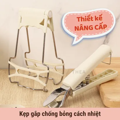 Bộ kẹp gắp đồ nóng, dụng cụ gắp bát đĩa chén chống nóng bằng inox cao cấp có silicone chống trơn trượt - THEA