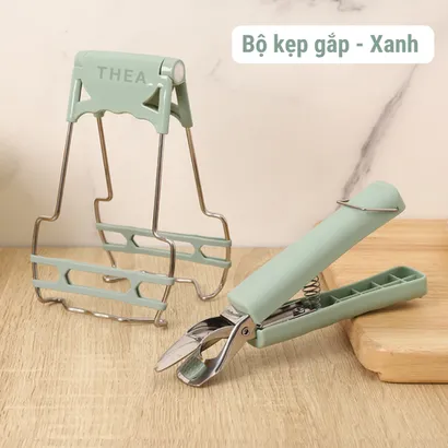 Bộ kẹp gắp đồ nóng, dụng cụ gắp bát đĩa chén chống nóng bằng inox cao cấp có silicone chống trơn trượt - THEA