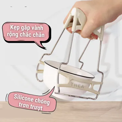 Bộ kẹp gắp đồ nóng, dụng cụ gắp bát đĩa chén chống nóng bằng inox cao cấp có silicone chống trơn trượt - THEA