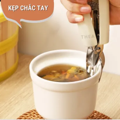 Bộ kẹp gắp đồ nóng, dụng cụ gắp bát đĩa chén chống nóng bằng inox cao cấp có silicone chống trơn trượt - THEA