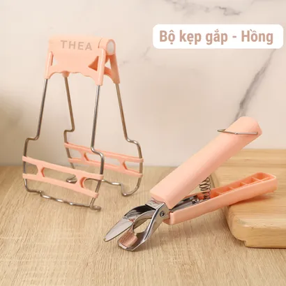 Bộ kẹp gắp đồ nóng, dụng cụ gắp bát đĩa chén chống nóng bằng inox cao cấp có silicone chống trơn trượt - THEA