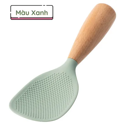 Muỗng xới cơm, vá múc cơm chống dính, muôi xới cơm bằng silicone tự đứng tay cầm bằng gỗ phong cách Nhật Bản – THEA