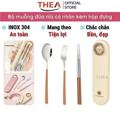 Bộ muỗng đũa nĩa cá nhân, hộp đũa thìa văn phòng inox 304 cao cấp an toàn bền bỉ phong cách hàn quốc - THEA