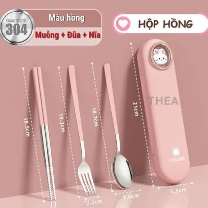 Bộ muỗng đũa nĩa cá nhân, hộp đũa thìa văn phòng inox 304 cao cấp an toàn bền bỉ phong cách hàn quốc - THEA