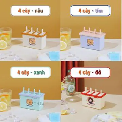 Khuôn làm kem que, hộp làm kem cây 4-8 ngăn đông lạnh tại nhà, khay làm kem có nắp giá rẻ - THEA