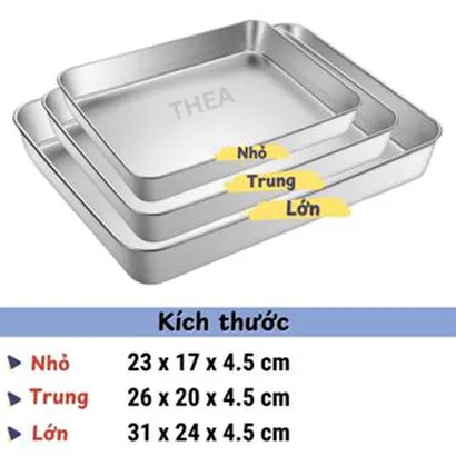 Khay inox 304 đựng thức ăn có nắp to sâu lòng, hộp inox hình chữ nhật đựng thực phẩm, nướng, hấp, làm bánh đa dụng- THEA