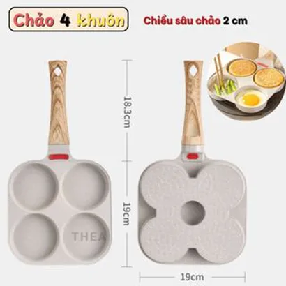 Chảo chiên rán trứng chống dính mini làm bánh 3 ngăn 4 ngăn bếp từ, chảo đá sâu lòng chiên rán trứng không mùi - THEA