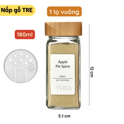 Hũ đựng gia vị bằng thủy tinh nắp gỗ tre, lọ gia vị thủy tinh phong cách vintage với 2 cách lấy gia vị tiện lợi - THEA