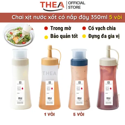 Chai nhựa đựng nước xốt 350ml, bình đựng tương ớt, tương cà, đựng dầu, siro pha chế có vòi 5 lỗ làm salad có nắp đậy chố