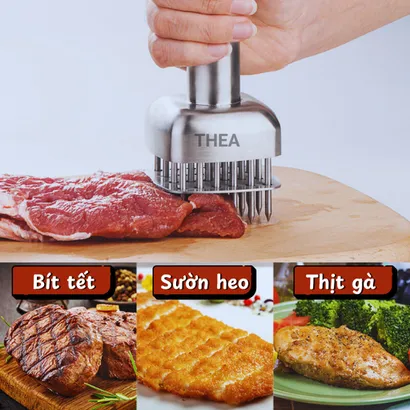 Dụng cụ xăm thịt INOX 304 / 316 cao cấp, cây châm thịt, đâm thịt, đập làm mềm thịt, thấm gia vị an toàn, bền bỉ – THEA