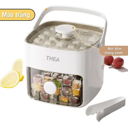 Khay làm đá viên thông minh có nắp đậy, hộp làm đá viên nhỏ có nắp tủ lạnh 2 tầng, có kẹp gắp đá tiện dụng – THEA