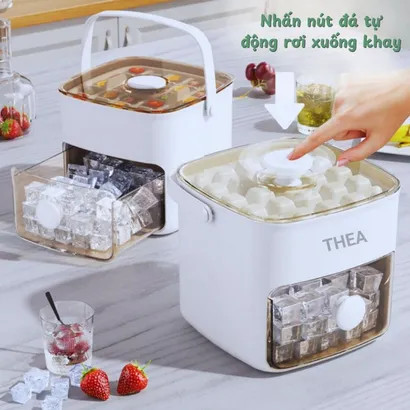 Khay làm đá viên thông minh có nắp đậy, hộp làm đá viên nhỏ có nắp tủ lạnh 2 tầng, có kẹp gắp đá tiện dụng – THEA