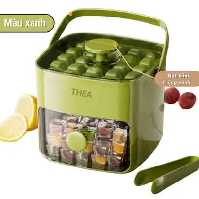 Khay làm đá viên thông minh có nắp đậy, hộp làm đá viên nhỏ có nắp tủ lạnh 2 tầng, có kẹp gắp đá tiện dụng – THEA