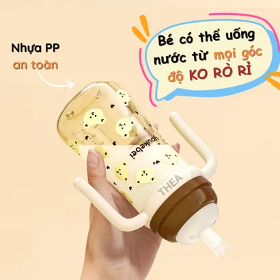 Bình tập hút uống sữa, nước chống sặc cho bé từ 6 tháng, 1-2-3 tuổi cảm biến nhiệt 300ml bằng nhựa PP an toàn - THEA