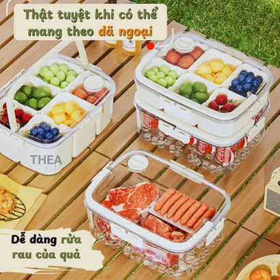 Hộp nhựa đựng trái cây chia ngăn tủ lạnh cao cấp, hộp bảo quản trái cây hoa quả trong suốt mang đi dã ngoại - THEA