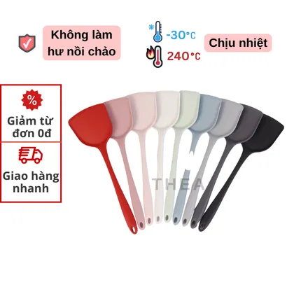 Xẻng silicone siêu dày [dài 33cm] chịu nhiệt chống dính nấu ăn, xẻng chiên xào lật thức ăn cán dài - THEA kitchen