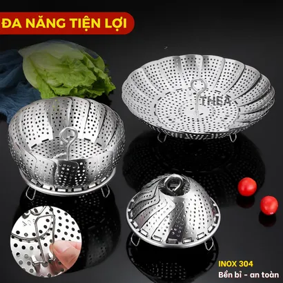Xửng hấp inox, vỉ hấp, khay hấp inox 304 có chân hấp đa năng có lỗ thoát nước 3 chế độ đóng mở đa kích thước - THEA