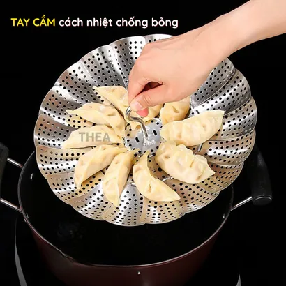 Xửng hấp inox, vỉ hấp, khay hấp inox 304 có chân hấp đa năng có lỗ thoát nước 3 chế độ đóng mở đa kích thước - THEA