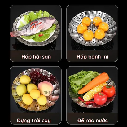 Xửng hấp inox, vỉ hấp, khay hấp inox 304 có chân hấp đa năng có lỗ thoát nước 3 chế độ đóng mở đa kích thước - THEA