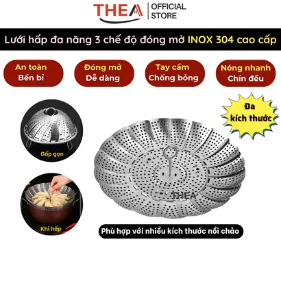 Xửng hấp inox, vỉ hấp, khay hấp inox 304 có chân hấp đa năng có lỗ thoát nước 3 chế độ đóng mở đa kích thước - THEA