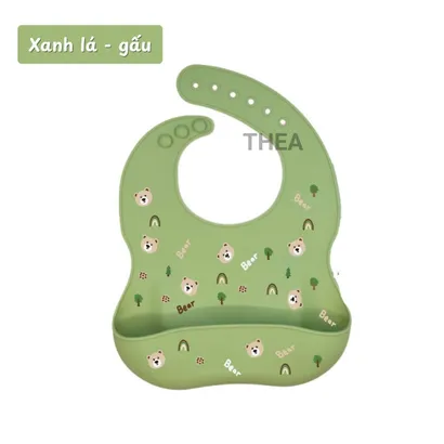 Yếm ăn dặm cho bé trai và bé gái 100 % silicone không mùi an toàn có máng cho bé ngăn rơi vãi thức ăn - THEA