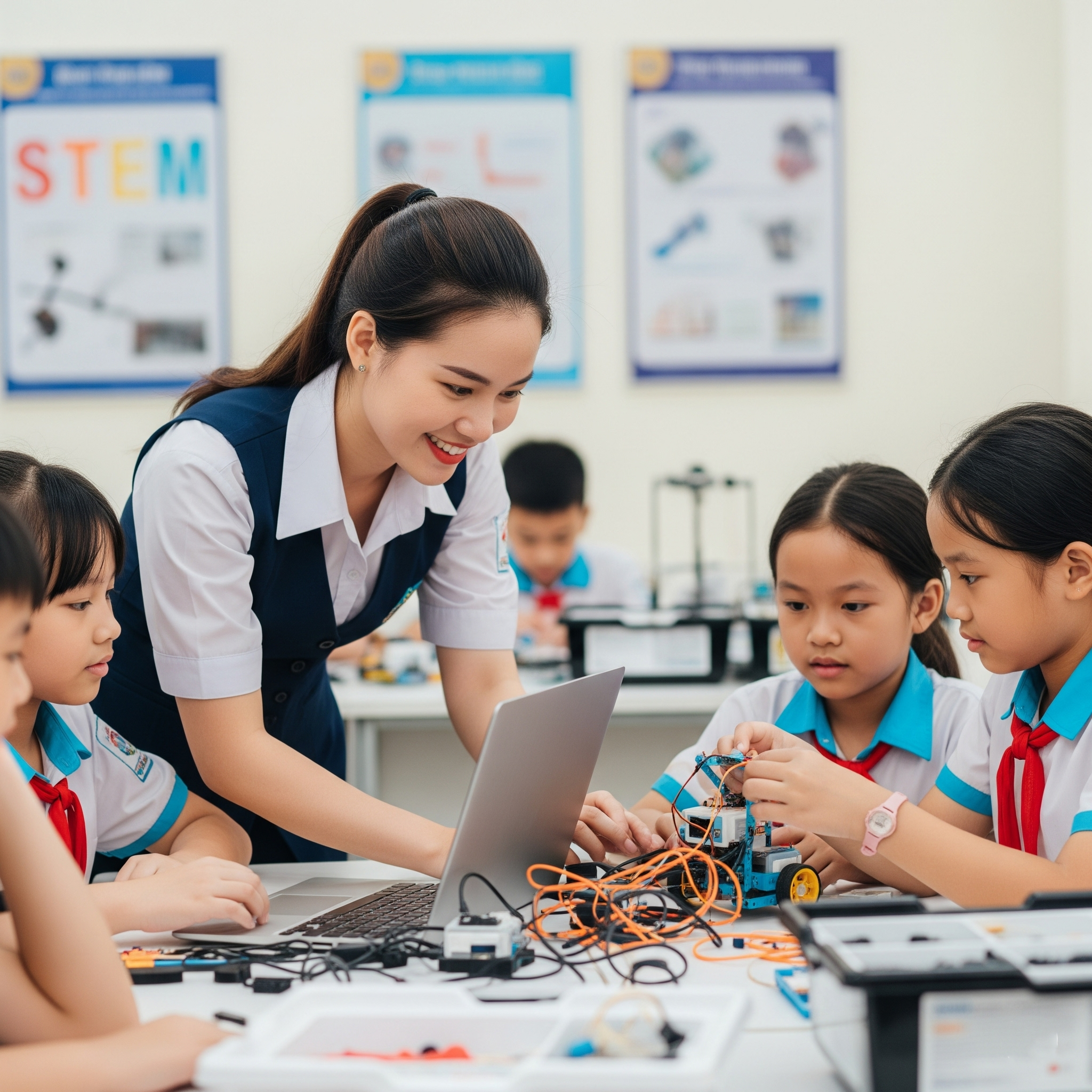 Học sinh đang thực hành STEM