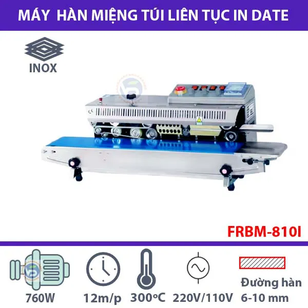 Máy hàn miệng túi liên tục in date FRBM-810I nét chữ rõ trên bao bì