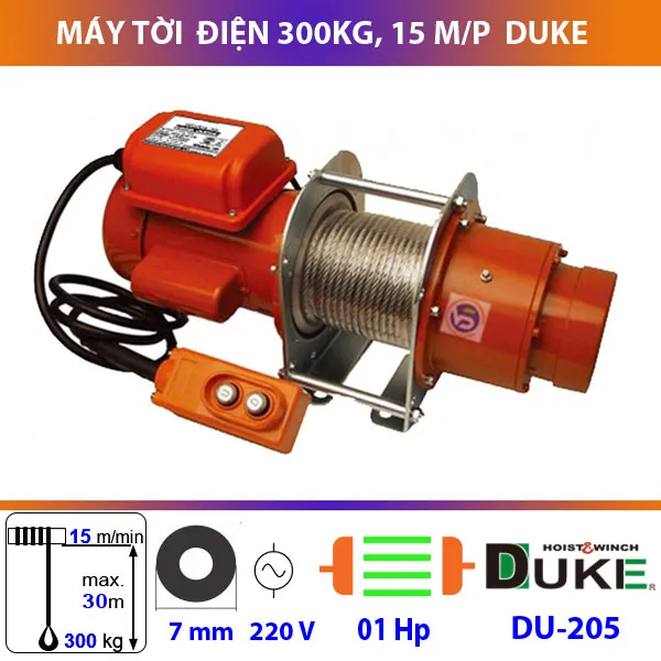 Tời điện 300kg Đài Loan DU-205 chịu tải manh mẽ, hoạt động bền bỉ