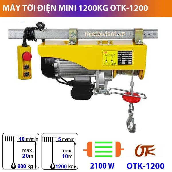 Máy tời điện mini 1200kg OTK siêu tiết kiệm cho ứng dụng nâng hạ dân dụng