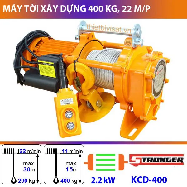 Máy tời điện 400kg Stronger là dòng máy tốc độ nhanh 22 mét/phút KCD-400