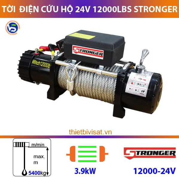 Tời điện cứu hộ 24v 12000LBS Stronger trang bị động cơ mạnh mẽ, vận hành nhanh chóng