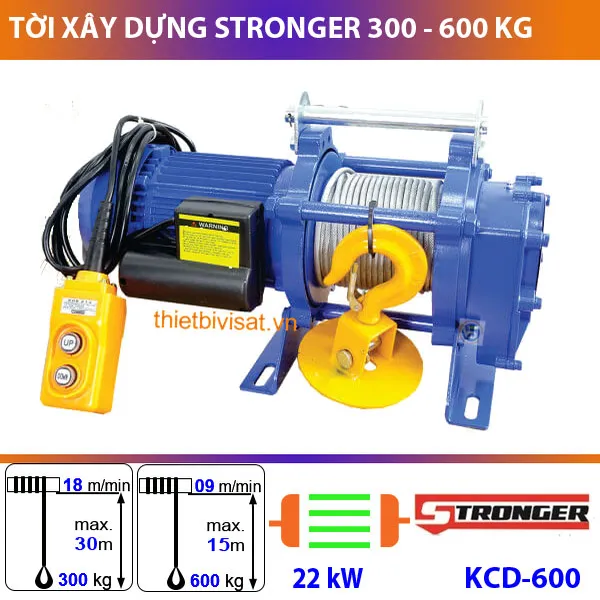 Tời điện 300kg Stronger KCD-600 tốc độ nhanh 18 mét/phút chiều cao kéo 30m