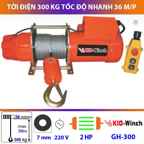Tời nâng hàng 300kg KIO WINCH tốc độ nhanh lên đến 36 mét/phú xuất xứ Đài Loan