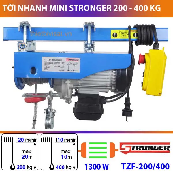 Tời nhanh mini Stronger 400 kg, tốc độ siêu nhanh 20 m/phút TZF-200/400