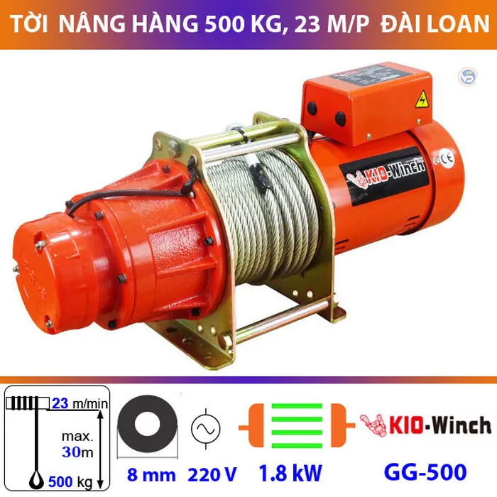 Tời nâng hàng 500kg kio winch xuất xứ Đài Loan, chất lượng vượt trội