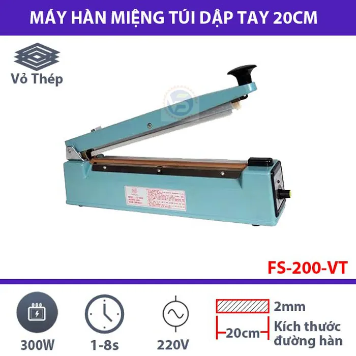 Máy hàn miệng túi dập tay 20cm FS-200 vỏ thép nhập khẩu