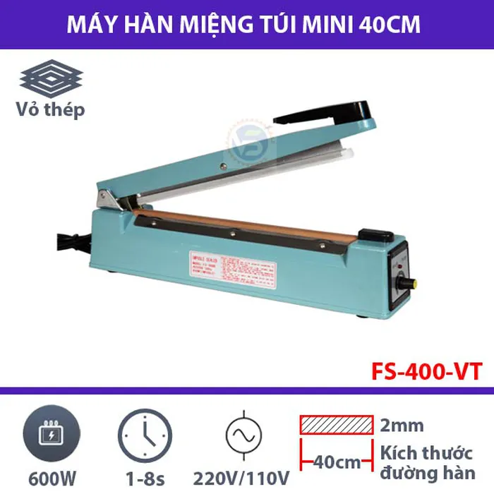 Máy hàn miệng túi mini FS-400 vỏ thép bền bỉ, hàn nhanh chóng