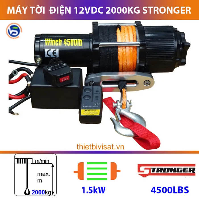 Tời điện 12v 2 tấn (2000kg) STRONGER 4500LBS gọn nhẹ dễ vận hành